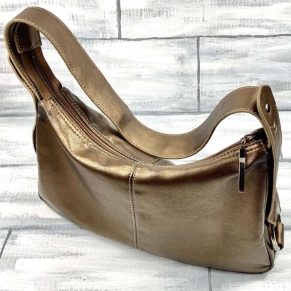 Studio Works Bronze Metallic Copper Hobo Handbag Leather Shoulder Bag Purse - Picture 10 of 15